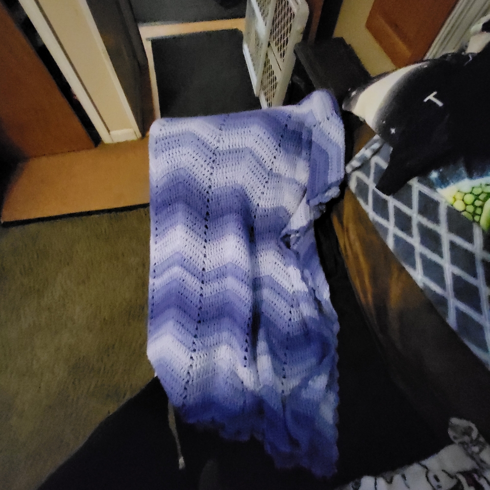 Purple and White Chevron Knit Blanket